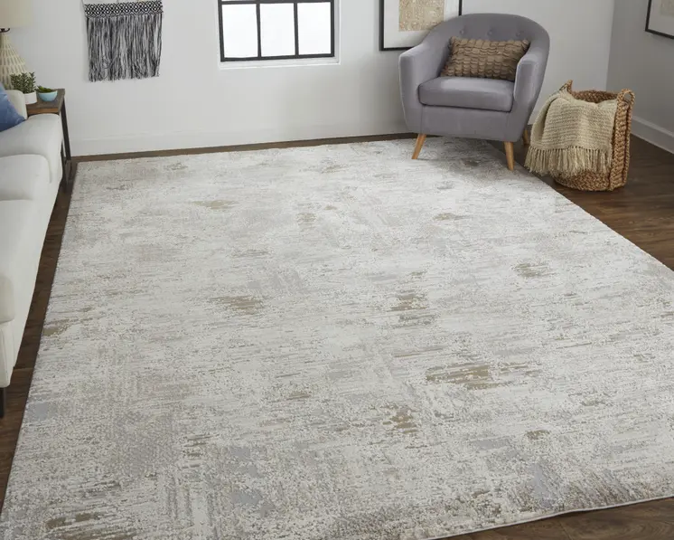 4' X 6' Gray and Ivory Abstract Power Loom Distressed Area Rug