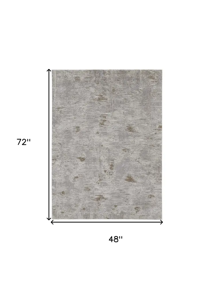 4' X 6' Gray and Ivory Abstract Power Loom Distressed Area Rug