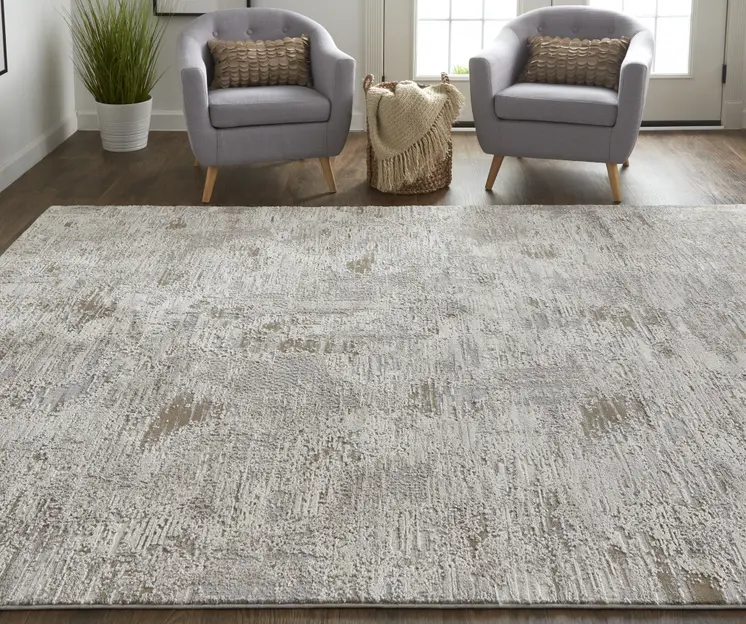 5' X 8' Gray and Ivory Abstract Power Loom Distressed Area Rug