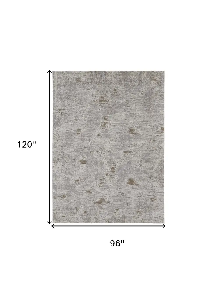 8' X 10' Gray and Ivory Abstract Power Loom Distressed Area Rug