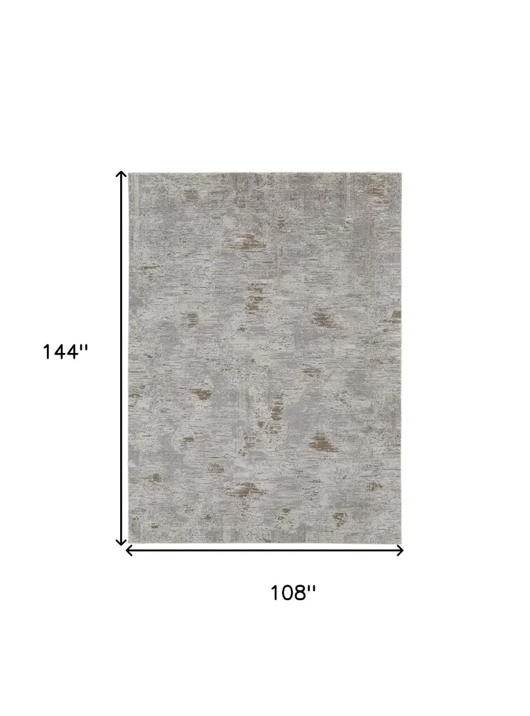 9' X 12' Gray and Ivory Abstract Power Loom Distressed Area Rug