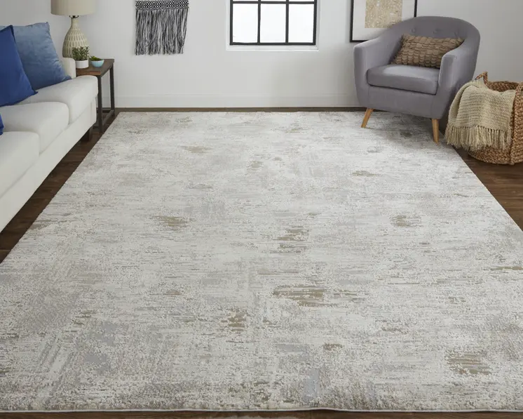 9' X 12' Gray and Ivory Abstract Power Loom Distressed Area Rug
