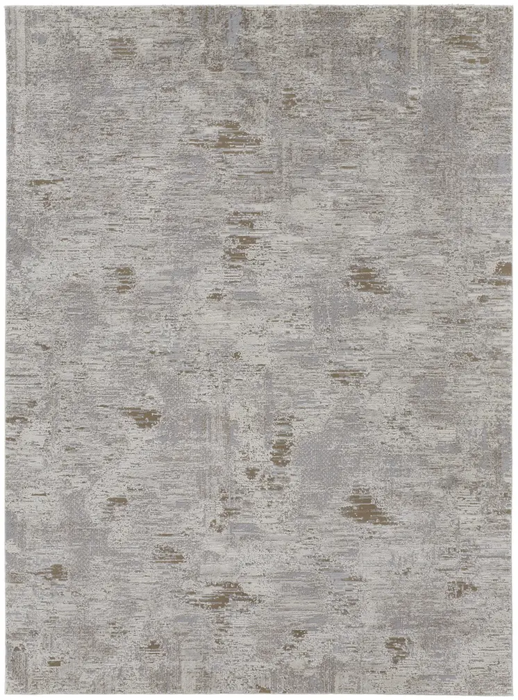 10' X 14' Gray and Ivory Abstract Power Loom Distressed Area Rug