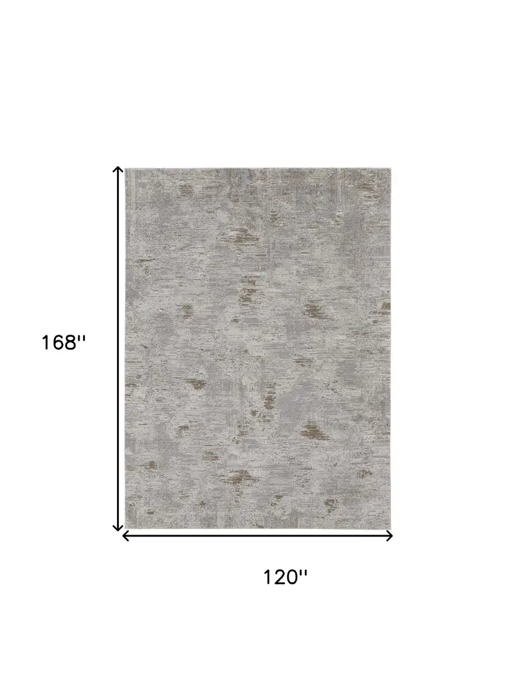 10' X 14' Gray and Ivory Abstract Power Loom Distressed Area Rug