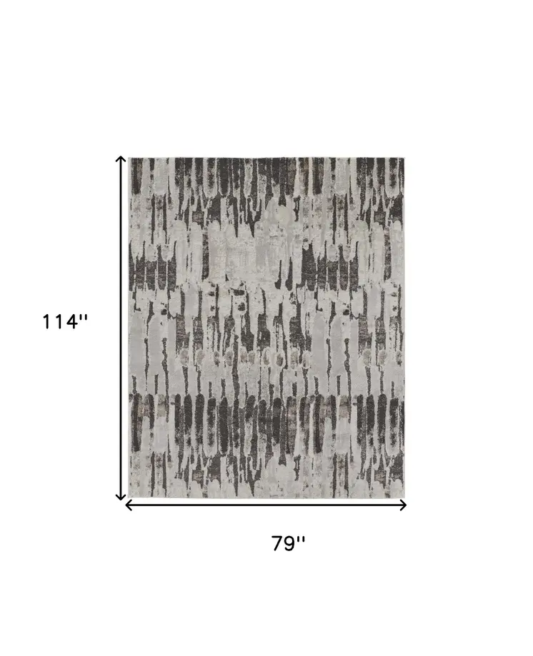 7' X 10' Gray and Ivory Abstract Power Loom Area Rug