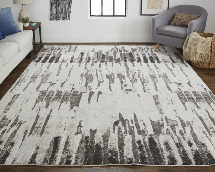 10' X 14' Gray and Ivory Abstract Power Loom Area Rug