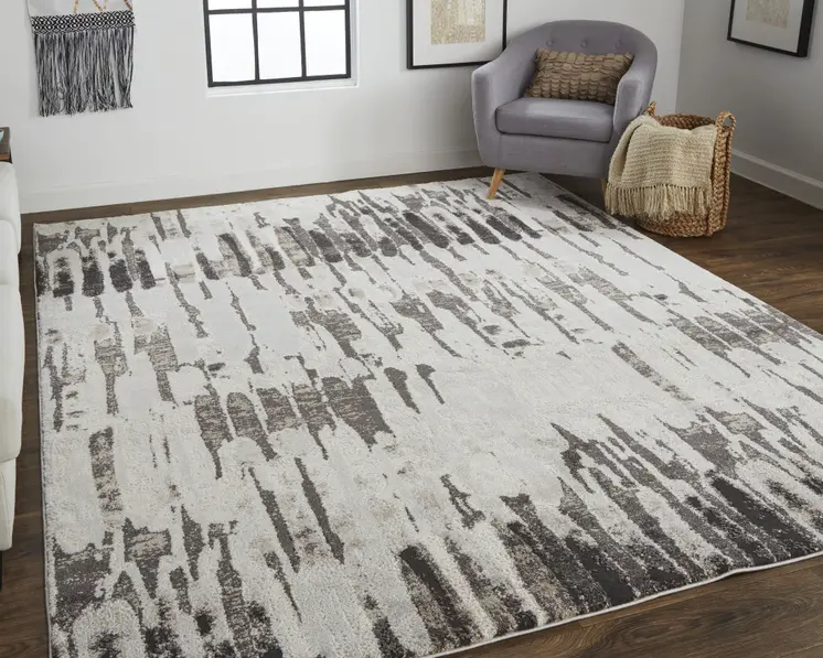 10' X 14' Gray and Ivory Abstract Power Loom Area Rug