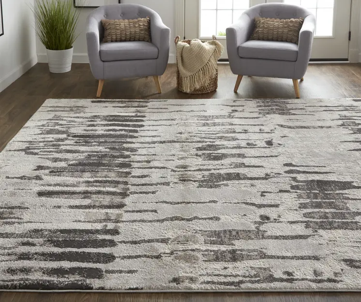 10' X 14' Gray and Ivory Abstract Power Loom Area Rug