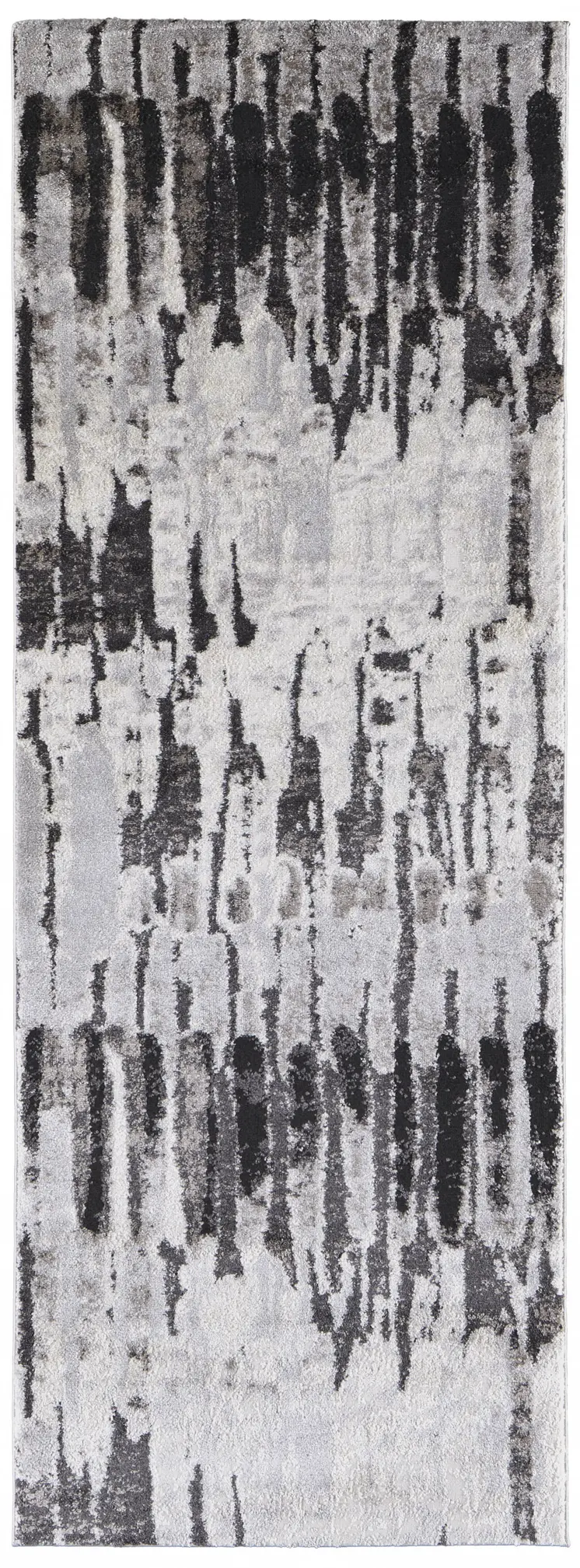 8' Gray And Ivory Abstract Runner Rug