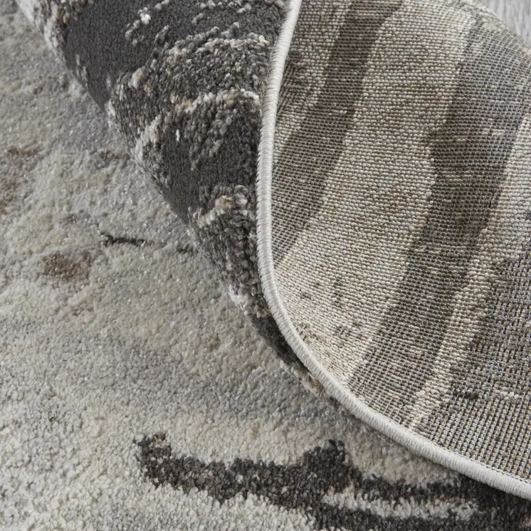 8' Gray And Ivory Abstract Runner Rug