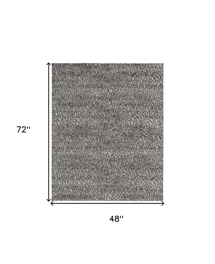 4' X 6' Gray and Ivory Abstract Power Loom Area Rug