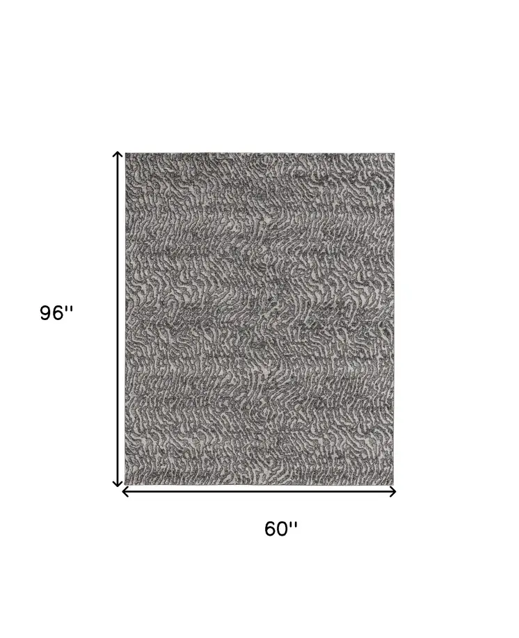 5' X 8' Gray and Ivory Abstract Power Loom Area Rug