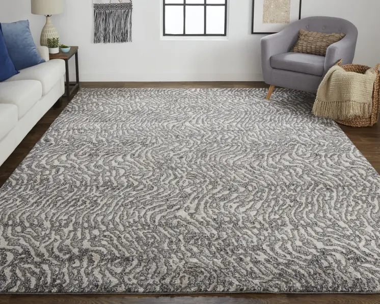 8' X 10' Gray and Ivory Abstract Power Loom Area Rug