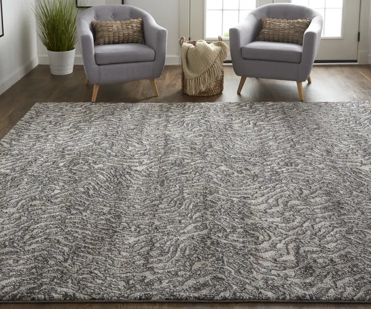 8' X 10' Gray and Ivory Abstract Power Loom Area Rug