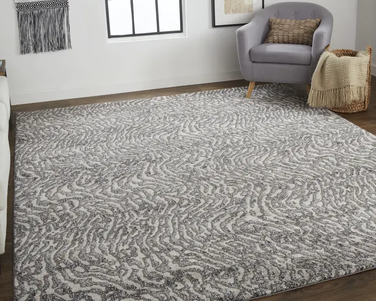 10' X 14' Gray and Ivory Abstract Power Loom Area Rug