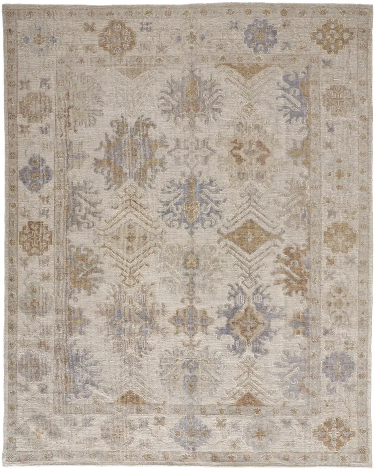 5' X 8' Ivory and Blue Floral Hand Knotted Area Rug