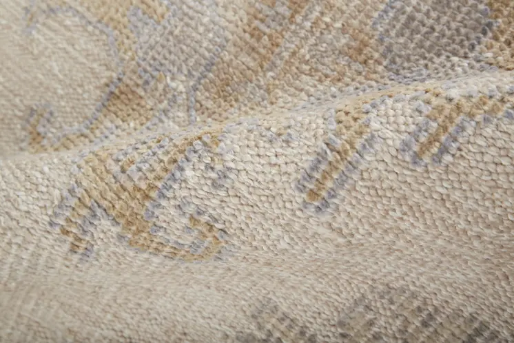 12' X 15' Ivory Tan And Blue Floral Hand Knotted Stain Resistant Area Rug