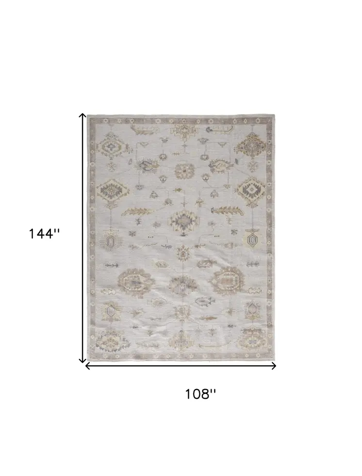 9' X 12' Ivory And Orange Floral Hand Knotted Stain Resistant Area Rug