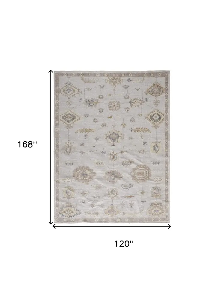 10' X 14' Ivory And Orange Floral Hand Knotted Stain Resistant Area Rug
