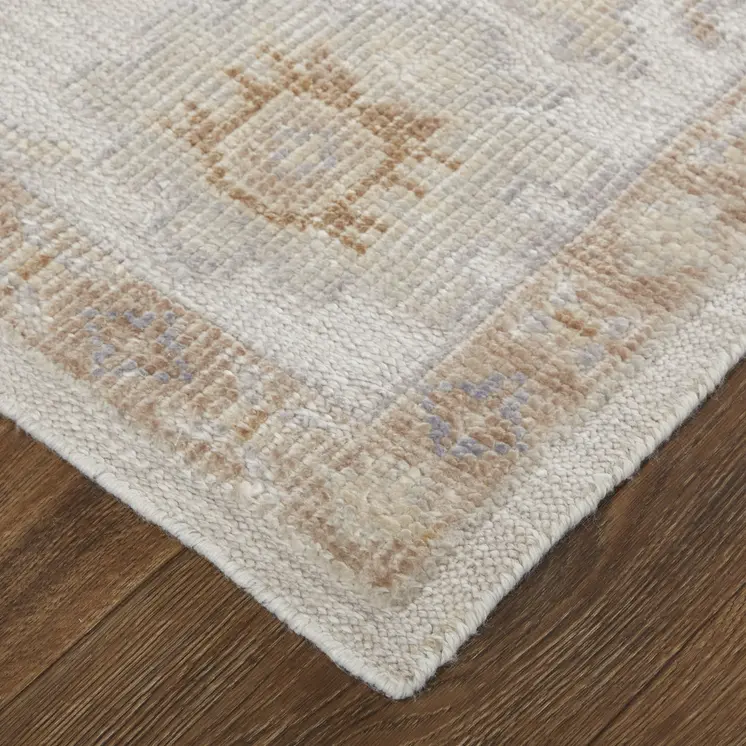 10' X 14' Ivory And Orange Floral Hand Knotted Stain Resistant Area Rug