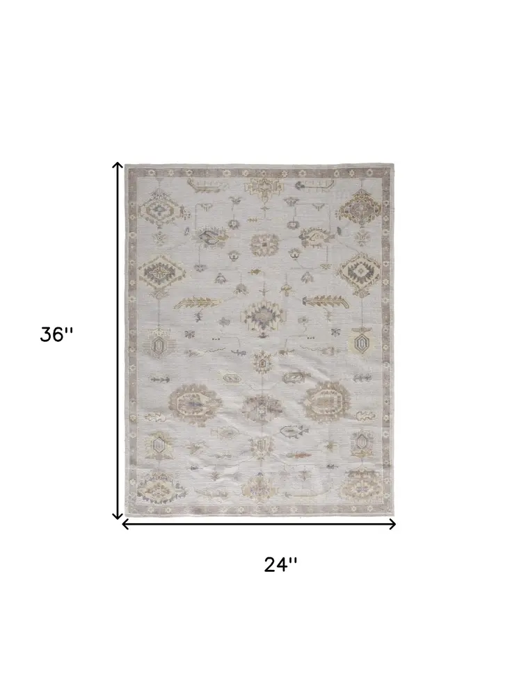 2' X 3' Ivory And Orange Floral Hand Knotted Stain Resistant Area Rug