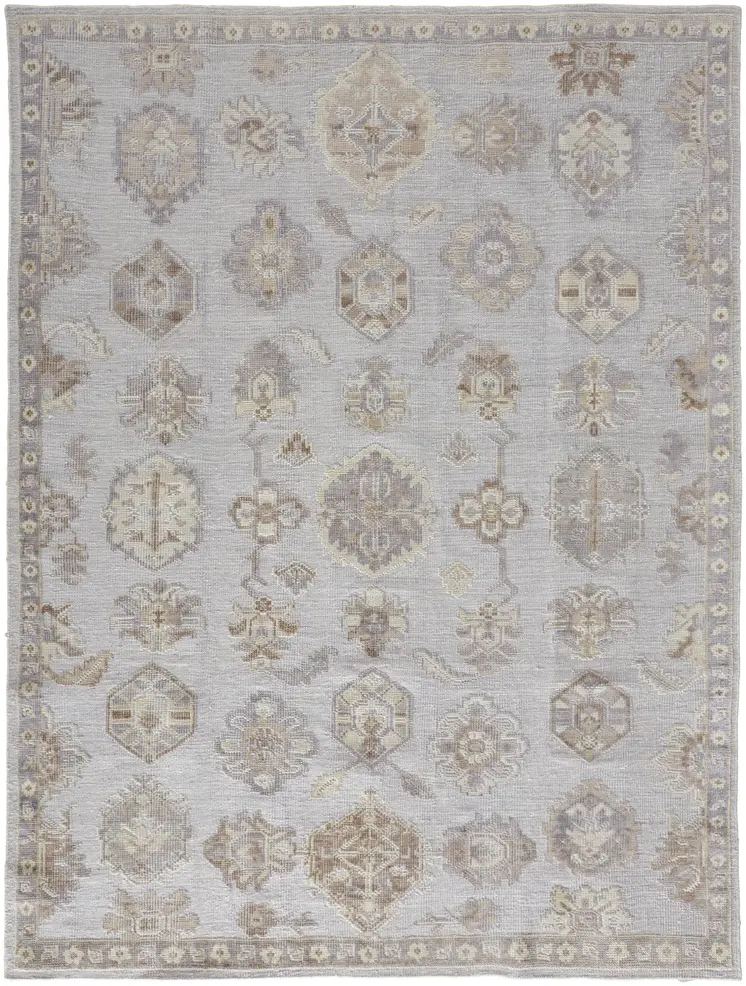 8' X 10' Ivory Silver And Tan Floral Hand Knotted Stain Resistant Area Rug