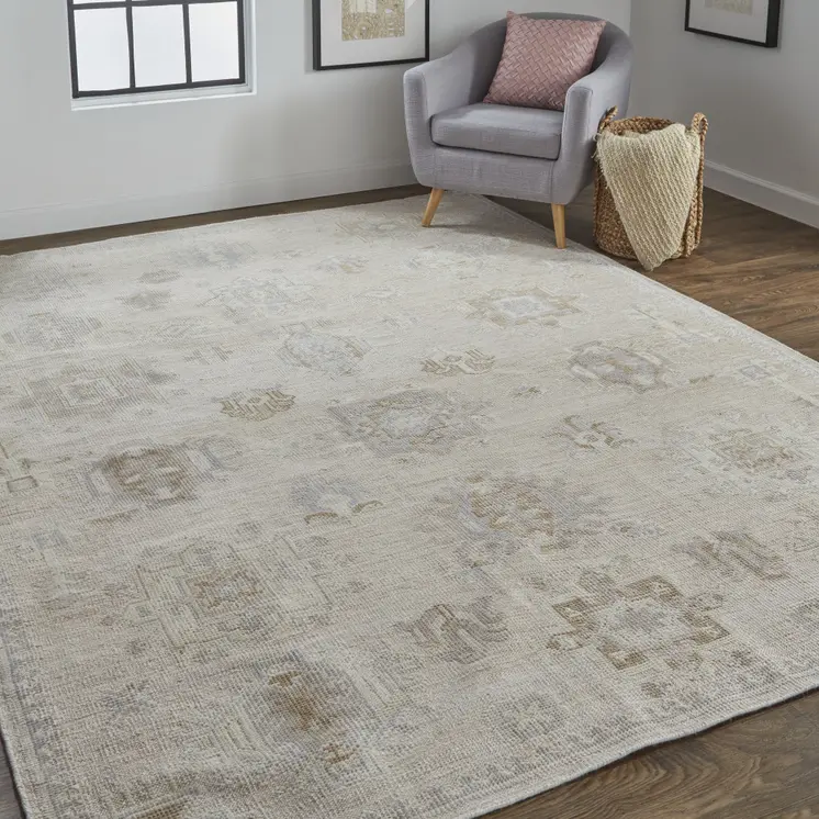 4' X 6' Tan and Brown Floral Hand Knotted Area Rug