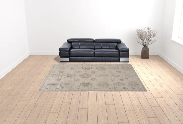 9' X 12' Tan And Brown Floral Hand Knotted Stain Resistant Area Rug