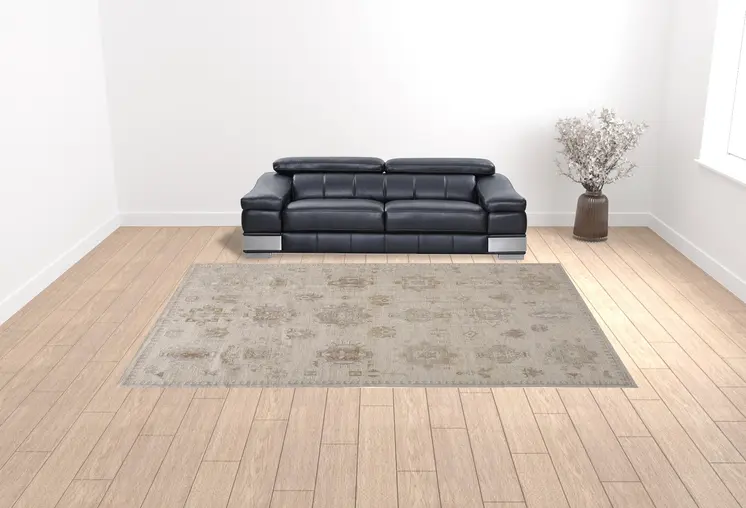 10' X 14' Tan And Brown Floral Hand Knotted Stain Resistant Area Rug