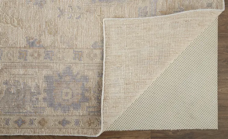 9' X 12' Tan Orange And Blue Floral Hand Knotted Stain Resistant Area Rug