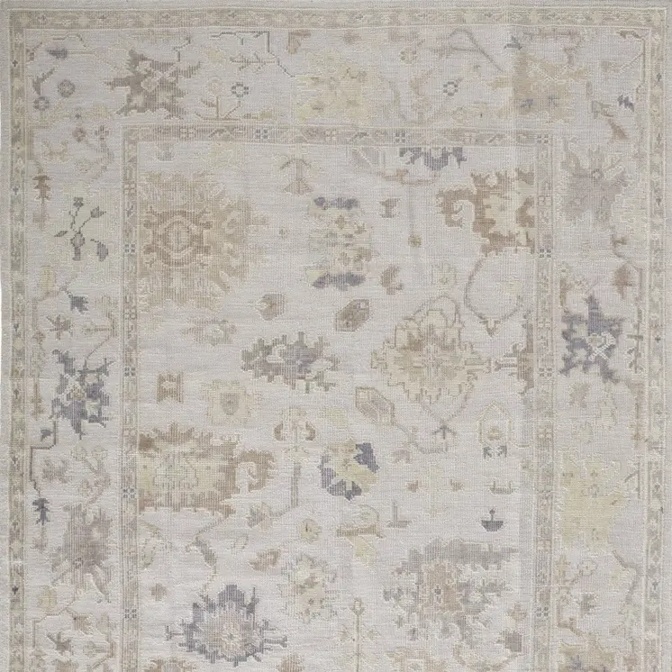 8' X 10' Tan Ivory And Orange Floral Hand Knotted Stain Resistant Area Rug