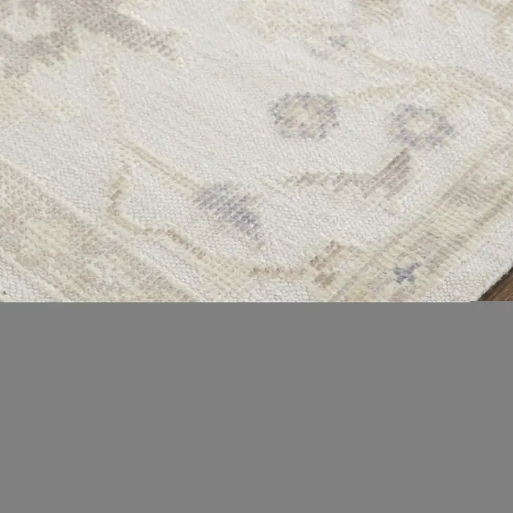 8' X 10' Tan Ivory And Orange Floral Hand Knotted Stain Resistant Area Rug