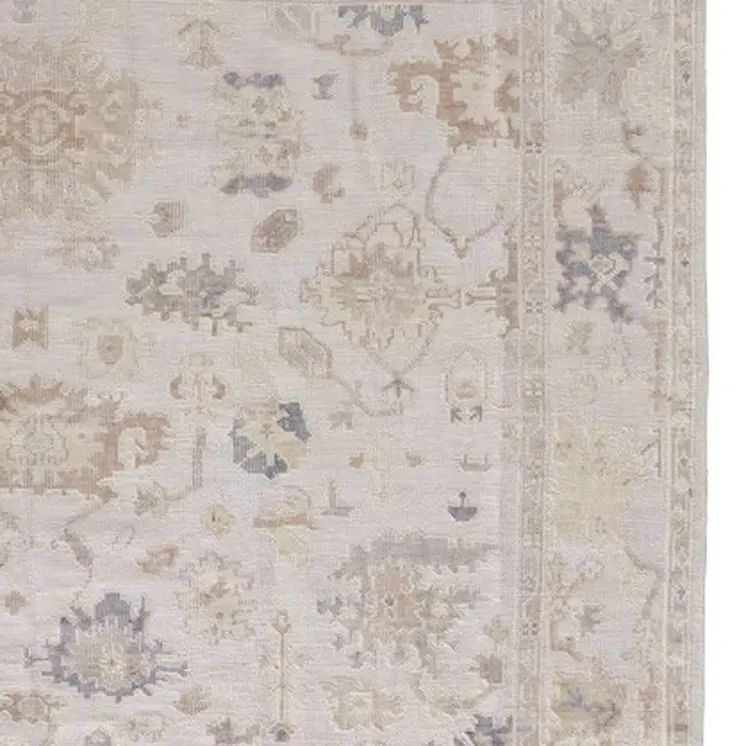 10' X 14' Tan Ivory And Orange Floral Hand Knotted Stain Resistant Area Rug