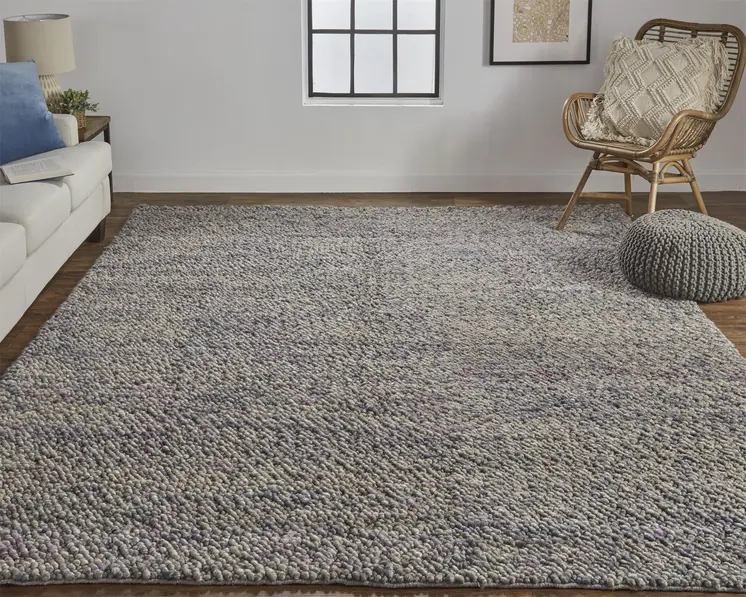 10' X 13' Purple and Gray Wool Hand Woven Distressed Area Rug