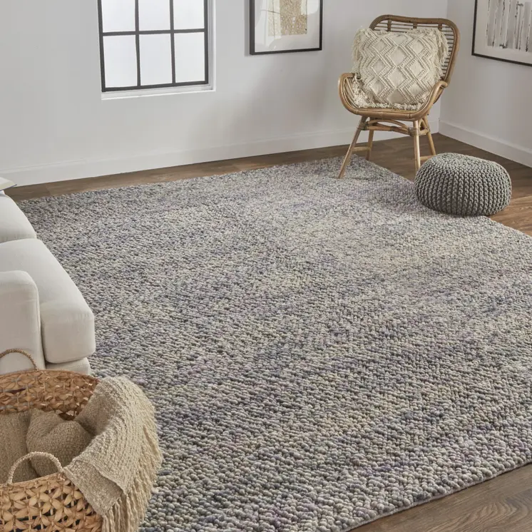 10' X 13' Purple and Gray Wool Hand Woven Distressed Area Rug