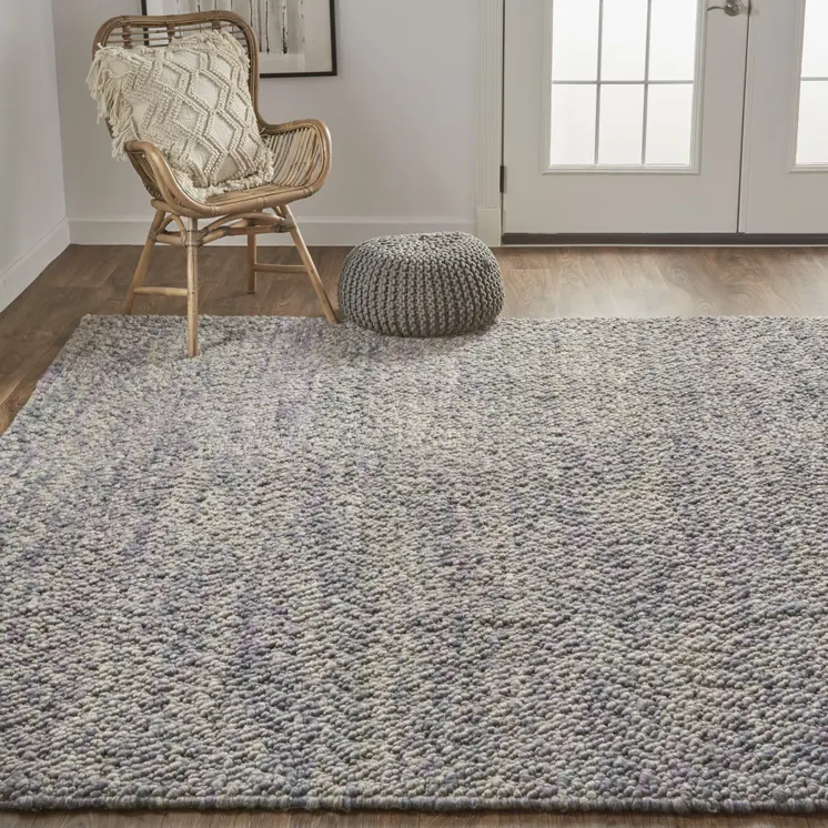 10' X 13' Purple and Gray Wool Hand Woven Distressed Area Rug