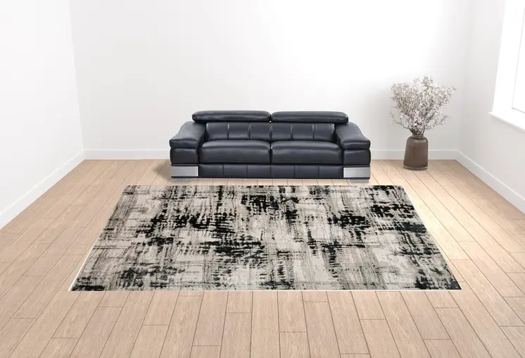 12' X 15' Black White And Gray Area Rug