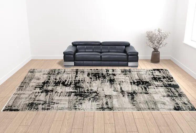13' X 20' Black Gray And White Area Rug
