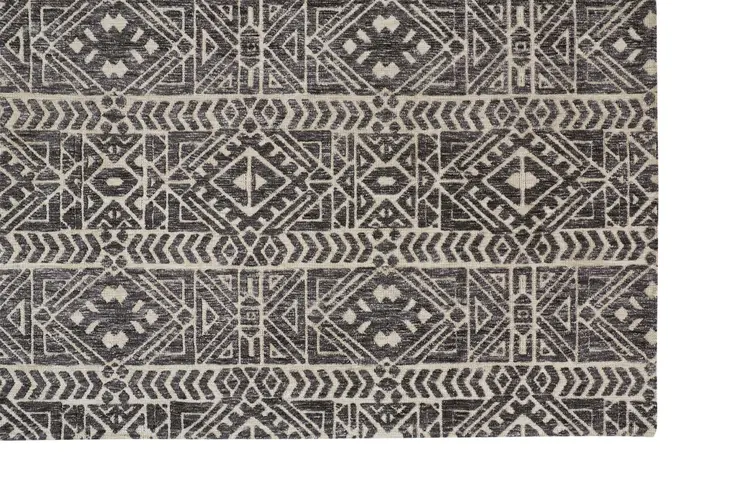 10' X 13' Gray Black And Ivory Striped Stain Resistant Area Rug