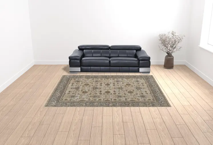 9' X 12' Tan Ivory And Gray Power Loom Area Rug