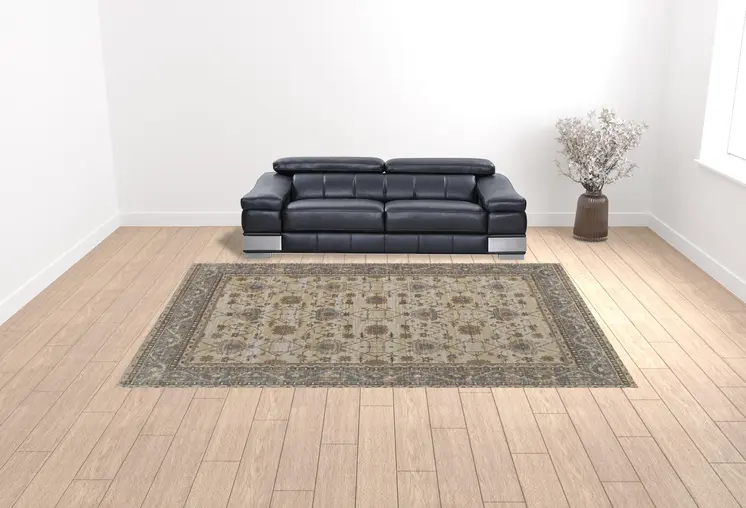 10' X 14' Tan Ivory And Gray Power Loom Area Rug
