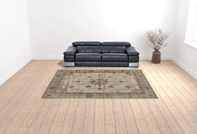 9' X 12' Tan Brown And Gray Power Loom Distressed Area Rug