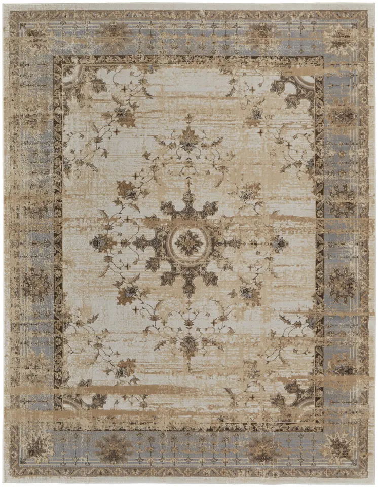 12' X 15' Tan Brown And Gray Power Loom Distressed Area Rug
