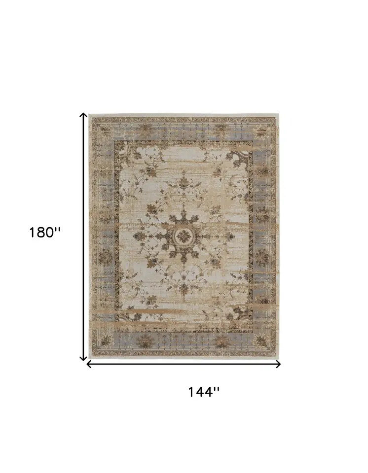 12' X 15' Tan Brown And Gray Power Loom Distressed Area Rug