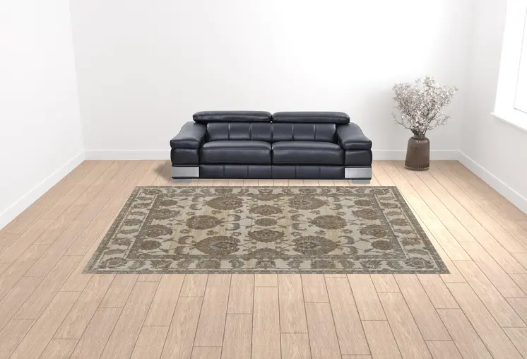 10' X 14' Tan Ivory And Brown Power Loom Area Rug