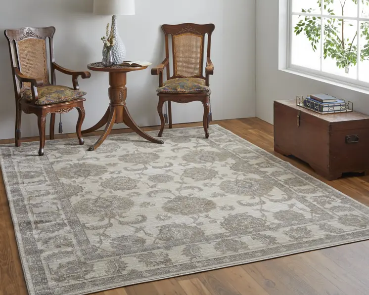 10' X 14' Tan Ivory And Brown Power Loom Area Rug