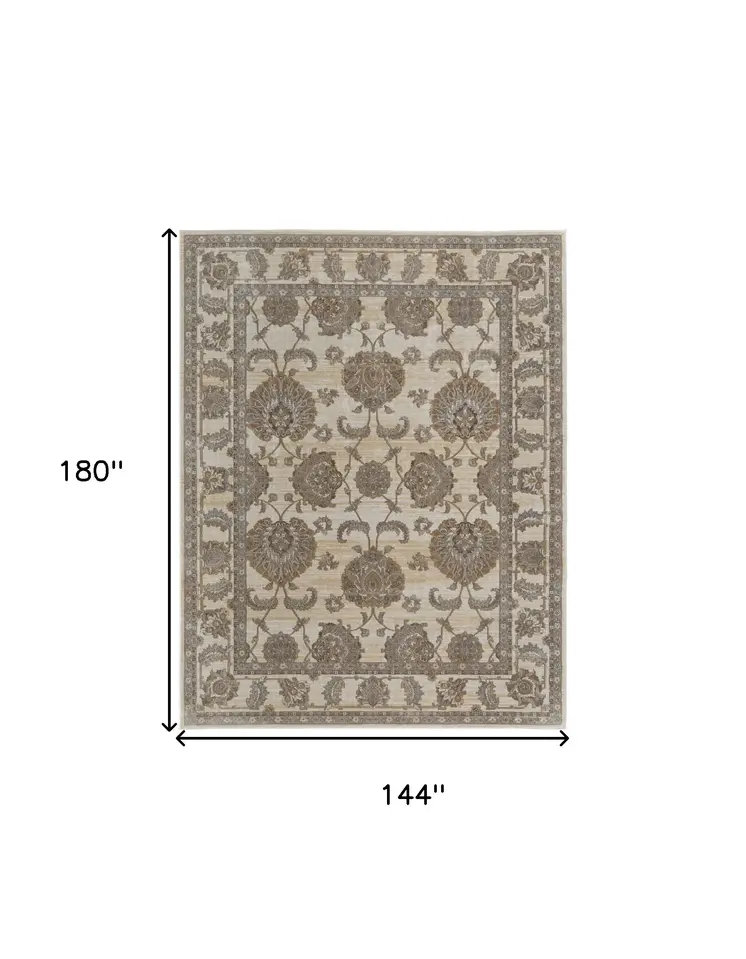 12' X 15' Tan Ivory And Brown Power Loom Area Rug