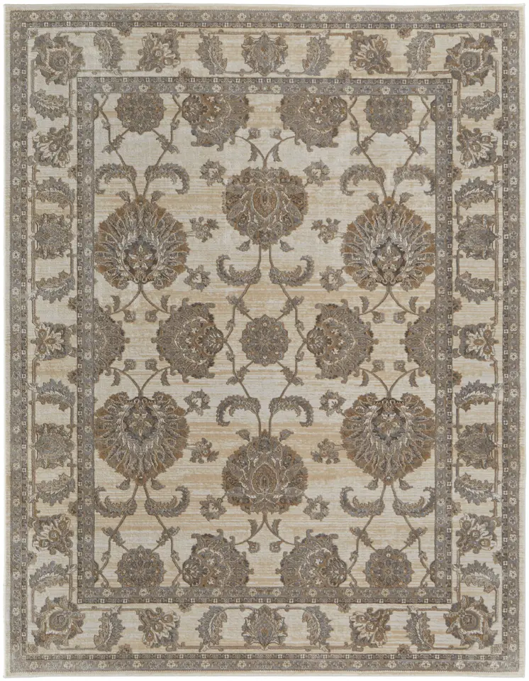 12' X 15' Tan Ivory And Brown Power Loom Area Rug