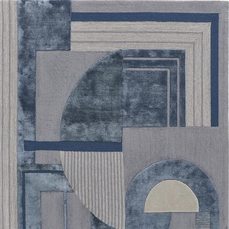 9' X 12' Blue Ivory And Gray Wool Striped Tufted Handmade Area Rug