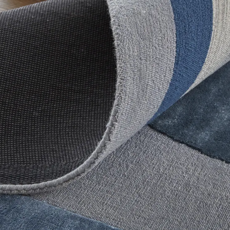 12' X 15' Blue Ivory And Gray Wool Striped Tufted Handmade Area Rug